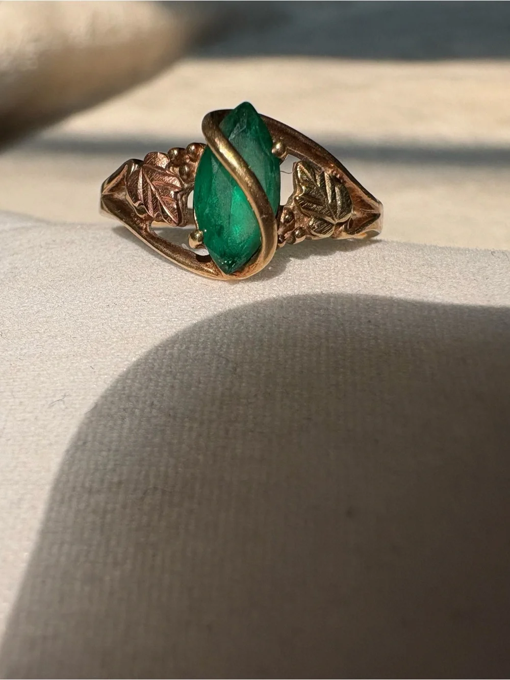 Black Hills Gold 10/12k Lab Created Emerald Marquise Wrap Ring Coleman Co